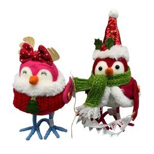 Festive Christmas Bird Figurines Knit Accessories Holiday Details Set Of 2 READ